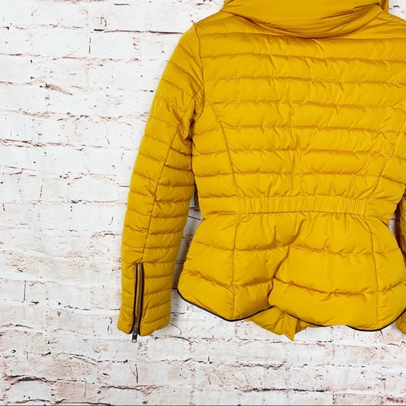 Zara Jackets & Coats Zara Mustard Yellow Puffer Belted Coat Size